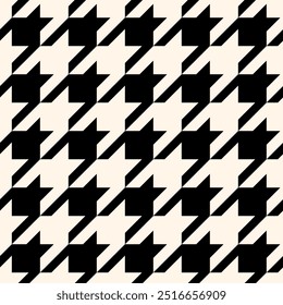 Large-scale black and off-white seamless houndstooth vector pattern with bold broken checks for fashion, tailoring, fabric, upholstery, wallpaper and modern surface design.