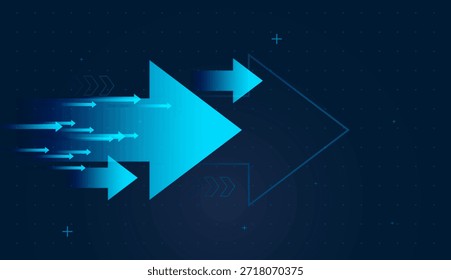 El movimiento hacia adelante Grande en el centro representa una acción o índice principal. diseño de material de fondo abstracto de flechas azules