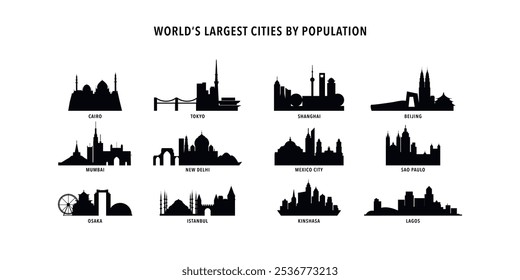 Ciudades Grandes por población - logos, packs de iconos con skylines de El Cairo, Tokio, Shanghai, Beijing, Mumbai, Delhi, Ciudad de México, Sao Paulo, Osaka, Estambul, Kinshasa, Lagos