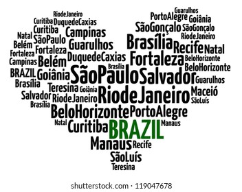 Largest cities or towns of Brazil info-text graphics composed in love sign shape concept.