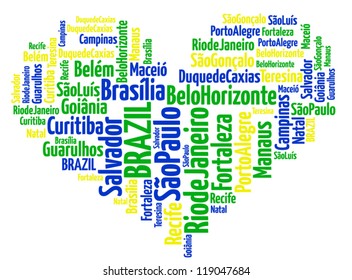 Largest cities or towns of Brazil info-text graphics composed in love sign shape concept.