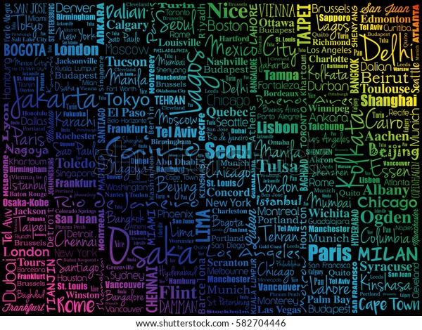 Largest Cities World Word Cloud Collage Stock Vector (Royalty Free ...