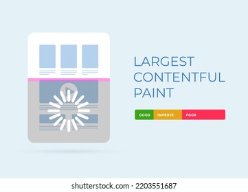 Largest Contentful Paint concept. LCP user-centric web vitals SEO metrics illustration. Vector illustration with website, numerical values for measuring the speed of loading and rendering main content