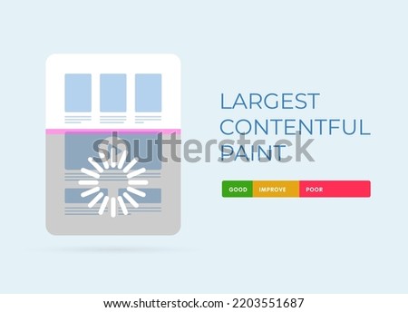 Largest Contentful Paint concept. LCP user-centric web vitals SEO metrics illustration. Vector illustration with website, numerical values for measuring the speed of loading and rendering main content