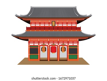 The largest gate and inner gate of Asakusa temple Tokyo Japan called Hozomon gate drawing in vector