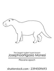 The largest rodent ever known Josephoartigasia Monesi from Pliocene epoch. Black and white line art, perfect for coloring and educational purposes.