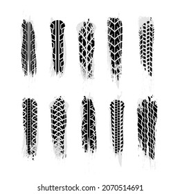 Largest set of realistic grunge wheel tires traces, car tread tracks isolated on white