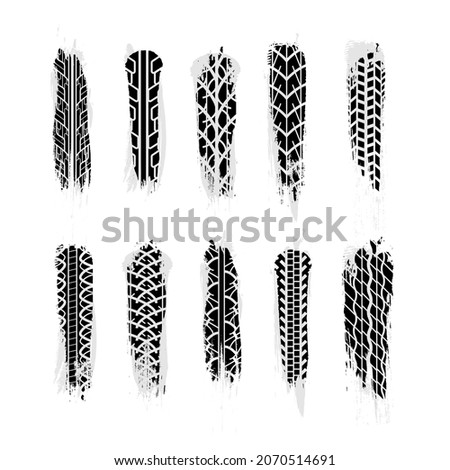 Largest set of realistic grunge wheel tires traces, car tread tracks isolated on white