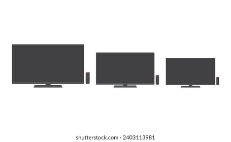 de mayor a menor tamaño de televisión aislado en fondo blanco