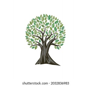 largest tree vector isolated on white, banyan tree logo
