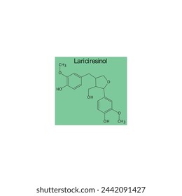 Lariciresinol skeletal structure diagram.lignan compound molecule scientific illustration on green background.