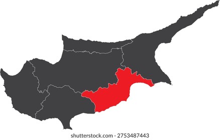 Larnaca District Map of Cyprus Silhouette with Regions Vector Illustration