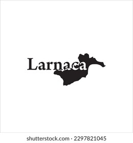 Mapa de Larnaca y diseño de letras negras sobre fondo blanco