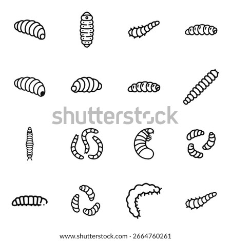 Larva Icon Collection Vector Line Art Insects