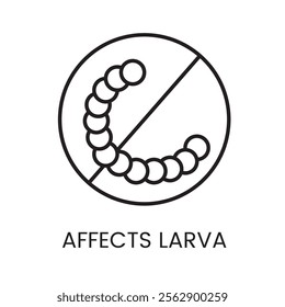 A larva icon in vector, crossed out to symbolize pest larva removal, with an editable stroke