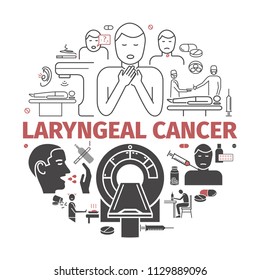 Laryngeal cancer banner. Symptoms, Causes, Treatment. Flat and line icons set. Vector illustration.