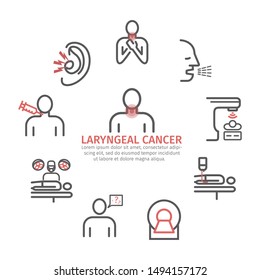 Laryngeal cancer banner. Symptoms, Causes, Treatment. Line icons set. Vector signs for web graphics.