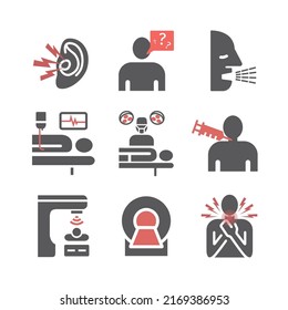 Laryngeal cancer. Symptoms, Causes, Treatment. Flat icons set. Vector signs for web graphics.