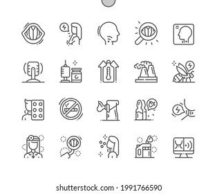 Laryngitis. Beschwerden im Rachen. Behandlung und Inhalation. Hohe Temperatur. Gesundheitsfürsorge, Medizin und Medizin. Pixel Perfect Vector Thin Line Icons. Einfaches Minimal-Piktogramm