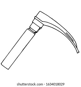 Laryngoscope, a simple drawing of a medical instrument for examining the larynx, an otolaryngologist’s inventory. For textbooks, tool packages for clinics and hospitals. Isolated vector image on white