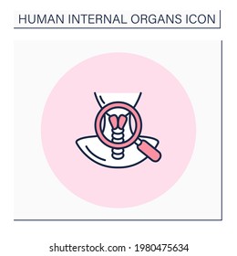 Larynx color icon. Breathing problems diagnostic. Trachea diseases. Human internal organs concept.Isolated vector illustration