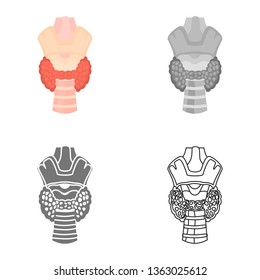 Larynx and thyroid color flat, line, simple and monochrome icon set