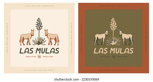 Las Mulas - Mules western mexican style logo design with agave