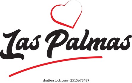 Las Palmas city text design with red heart typographic icon design suitable for touristic promotion