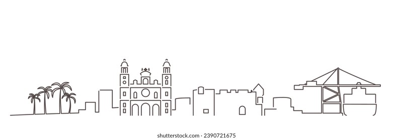 Las Palmas Dark Line Simple Minimalist Skyline With White Background