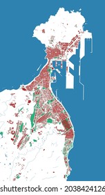 Las Palmas de Gran Canaria map. Detailed map of Las Palmas city administrative area. Cityscape panorama. Royalty free vector illustration. Outline map with buildings, water, forest.