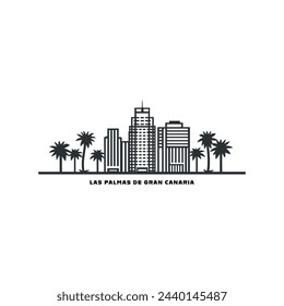 Las Palmas de Gran Canaria  cityscape skyline city panorama vector flat modern logo icon. Spain, Canary resort town emblem idea with landmarks and building silhouettes. Isolated graphic