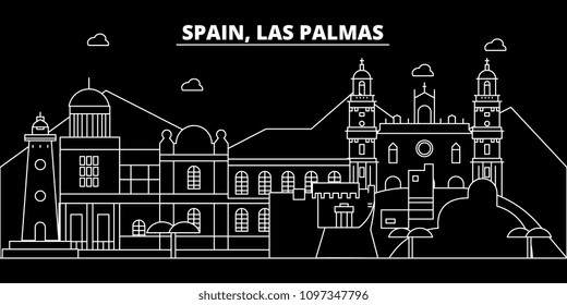 Las Palmas silhouette skyline. Spain - Las Palmas vector city, spanish linear architecture, buildings. Las Palmas travel illustration, outline landmarks. Spain flat icon, spanish line banner