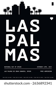 Las Palmas typography minimalist vector poster for national event, public holiday, independence day, festival layout. Brochure, leaflet, flyer, presentation image template for Spain city