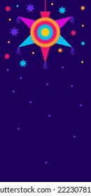 las posadas vertical background. Vector web banner, poster, card for social media, networks with copy space. Text las posadas, pinata, mexican christmas star. Hispanic tradition, chistmas selebration.