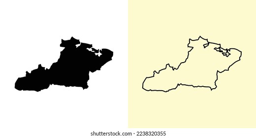 Las Tunas map, Cuba, Americas. Filled and outline map designs. Vector illustration