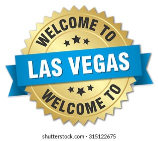 Las Vegas 3d gold badge with blue ribbon