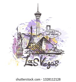 Las Vegas abstract color drawing. Las Vegas sketch vector illustration isolated on white background.