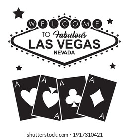 las vegas billboard and gambling cards over white background, silhouette style, vector illustration