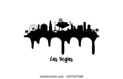 Las Vegas black skyline silhouette vector illustration on white background with dripping ink effect.