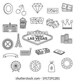 Las Vegas Casino Icon Set Over White Background, Line Style, Vector Illustration
