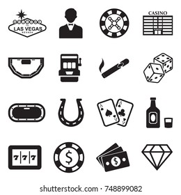 Las Vegas And Casino Icons. Black Flat Design. Vector Illustration. 