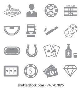 Las Vegas And Casino Icons. Gray Flat Design. Vector Illustration. 