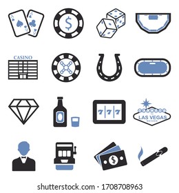 Las Vegas And Casino Icons. Two Tone Flat Design. Vector Illustration.