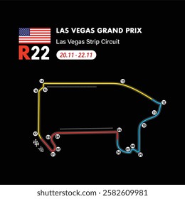 Las Vegas Circuit 2025 map, vector isolated illustration for racing calendar, ready to print