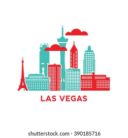 Las Vegas city architecture retro vector illustration, skyline city silhouette, skyscraper, flat design