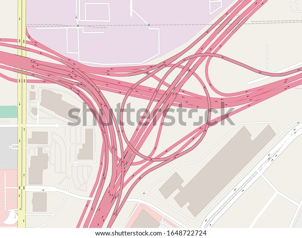 Las Vegas
city car scheme - vector illustration. DLR and cross rail map
design template. Live strokes included. Underground map included.
Highway transportation complex roundabout
map