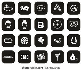 Las Vegas City & Culture Icons White On Black Flat Design Set Big