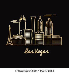 Las Vegas city golden architecture vector illustration, skyline city silhouette, skyscraper, stroke design