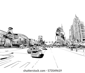 Las Vegas city hand drawn.USA. Nevada. Street sketch, vector illustration