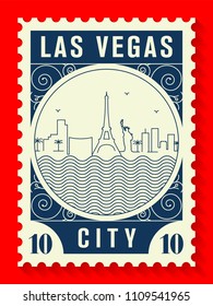 Las Vegas City Line Style Postage Stamp Design